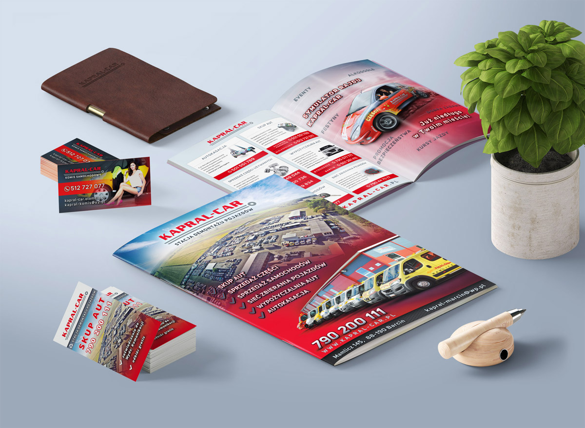 Materiały graficzne, teczka, wizytówki dla firmy Kapral-Car