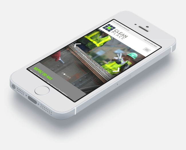 Strona internetowa dla Clean-Place w wersji mobilnej na telefonie iPhone